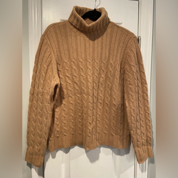 Yarnworks Size M Tan Brown Wool Angora Turtleneck Pullover Cable Knit Sweater - Picture 1 of 10